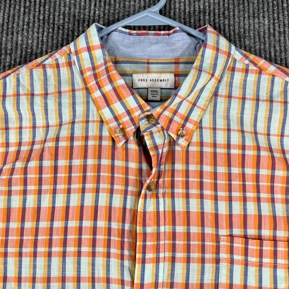 Free Assembly Shirt Mens 3XL Orange Plaid Short Sleeve Button Down Casual